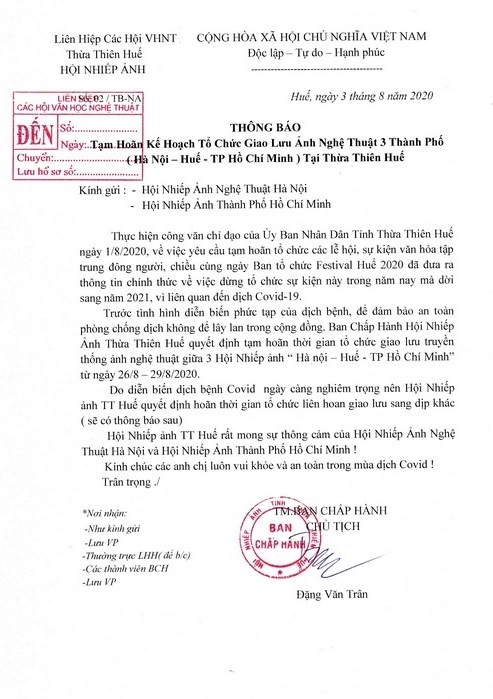 Tạm hoãn kế hoạch giao lưu ảnh nghệ thuật 3 thành phố